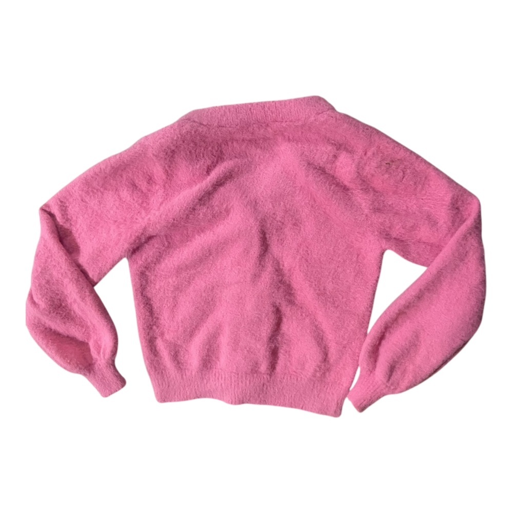 Lucy Paris Puff Sleeve Fuzzy Cardigan Bubble Gum Pink Sz M - Picture 2 of 4